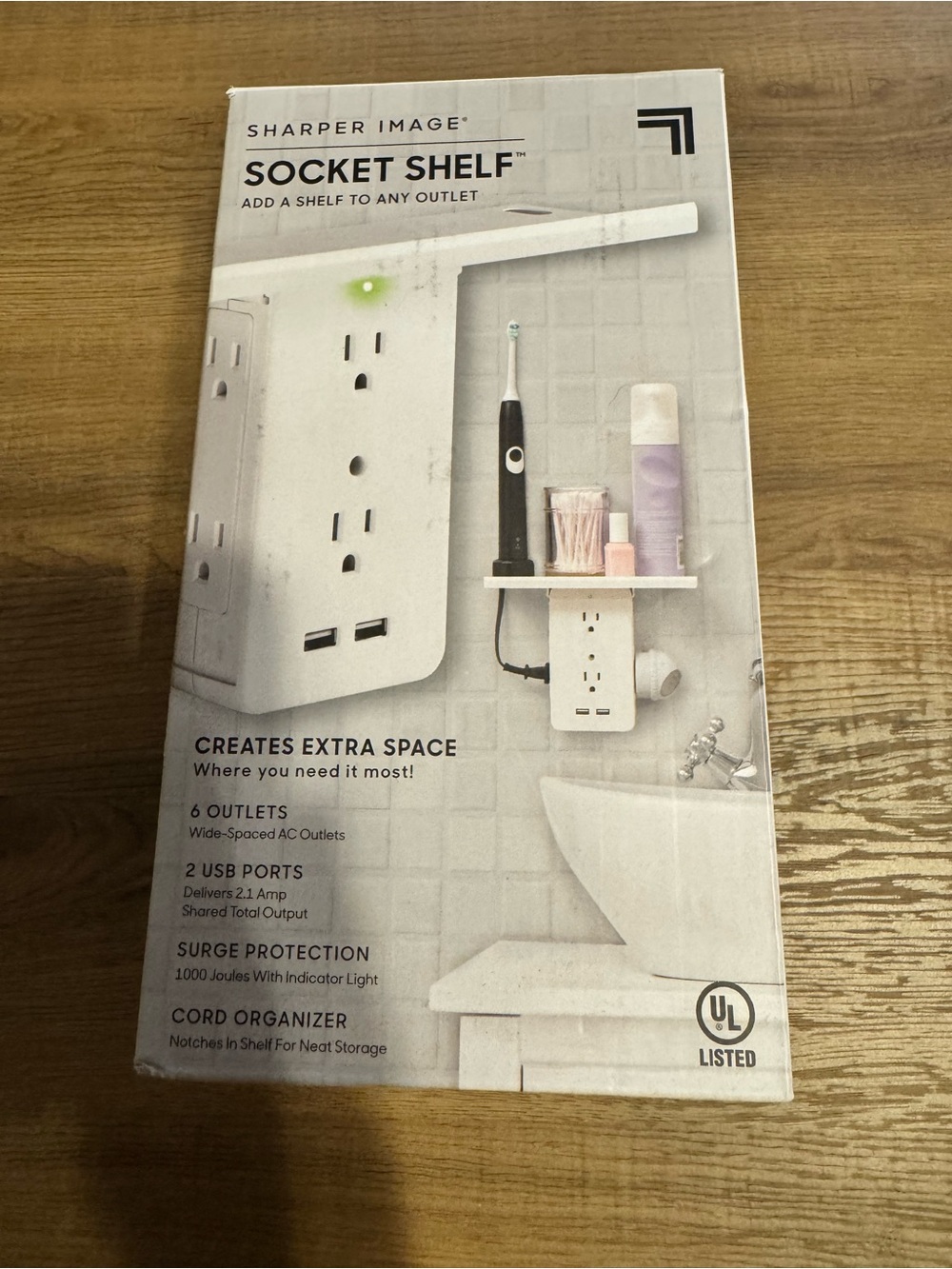 Sharper Image White Socket Shelf Outlet Organizer with USB Ports